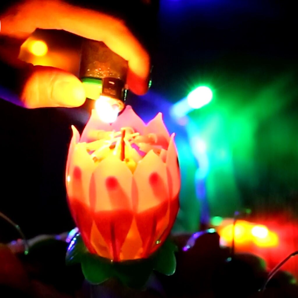Muziek Kaars Dubbele Bloesems Verjaardagstaart Platte Draaiende Elektronische Verjaardagstaart Kaarsen Festival Party Decor Kaars