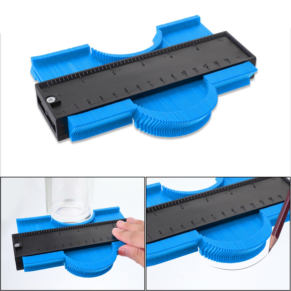 Multi-functio Contour Profile Gauge Tiling Laminate Tiles Edge Shaping Wood Measure Ruler Contour Gauge Duplicator 5/10 inch: 14cm blue