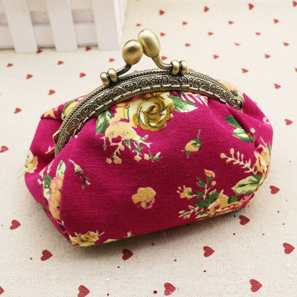 Vintage Portemonnee Vrouwen Lady Retro Retro Bloemenprint Kleine Portemonnee Hasp Bloemen Printing Bloemen Clutch Money Key Pouch: Hot Pink