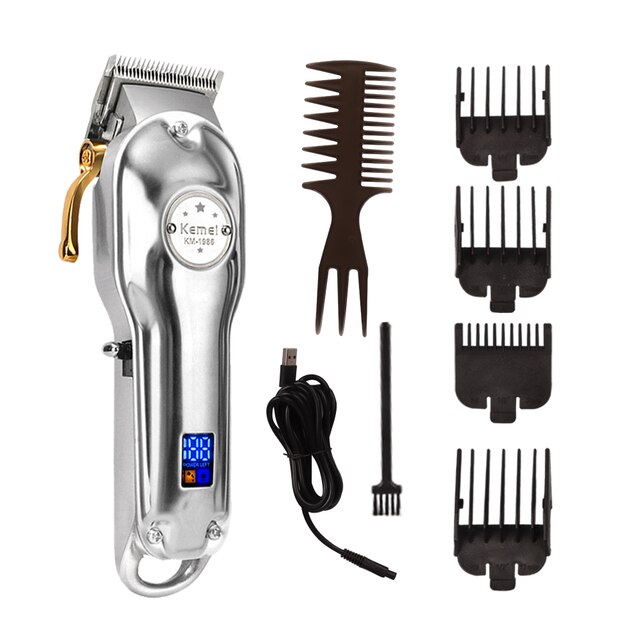 Kemei professionale tagliacapelli barbiere tagliacapelli elettrico senza fili oro tutto metallo tagliacapelli KM-1986: KM-1986 -argento / Spina di ue