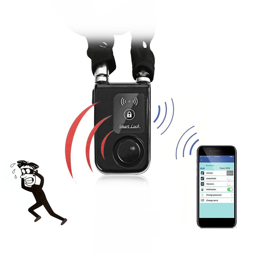 Super intelligent telefon app kontroll smart larmlås vattentätt 110db larm cykellås utomhus stöldskydd