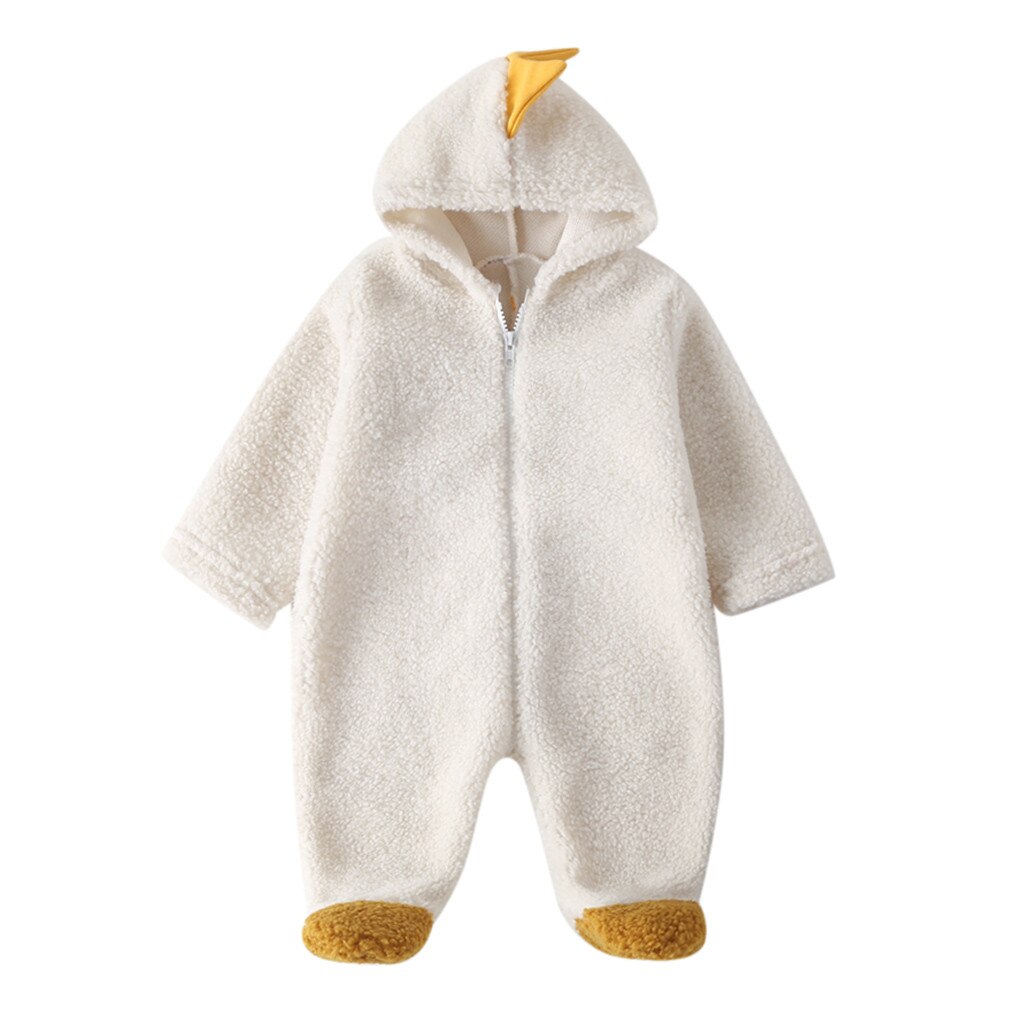 0-1y infantil bebê macacão meninos meninas dos desenhos animados dinossauro com capuz crianças velo bodusuits hoodies crianças engraçado macacão roupas quentes macacão: Bege / 6 m