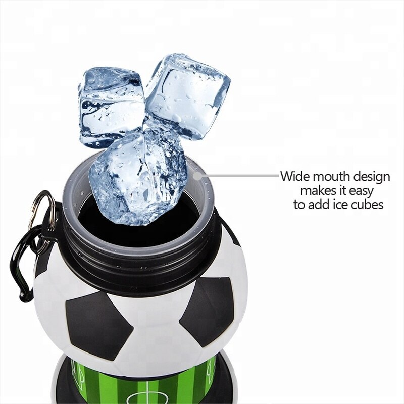 Fodbold sport vandflaske med halm foldbar sammenklappelig rejsesilikon innovativ camping 550ml børns sportsflaske