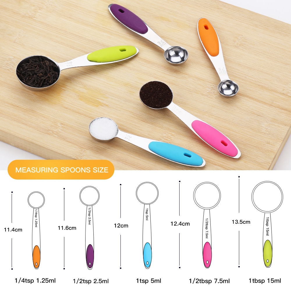 Cuchara con escala de medición de acero inoxidable, juego de tazas y cucharas medidoras de silicona para cocina, utensilios de medición de café y azúcar para hornear
