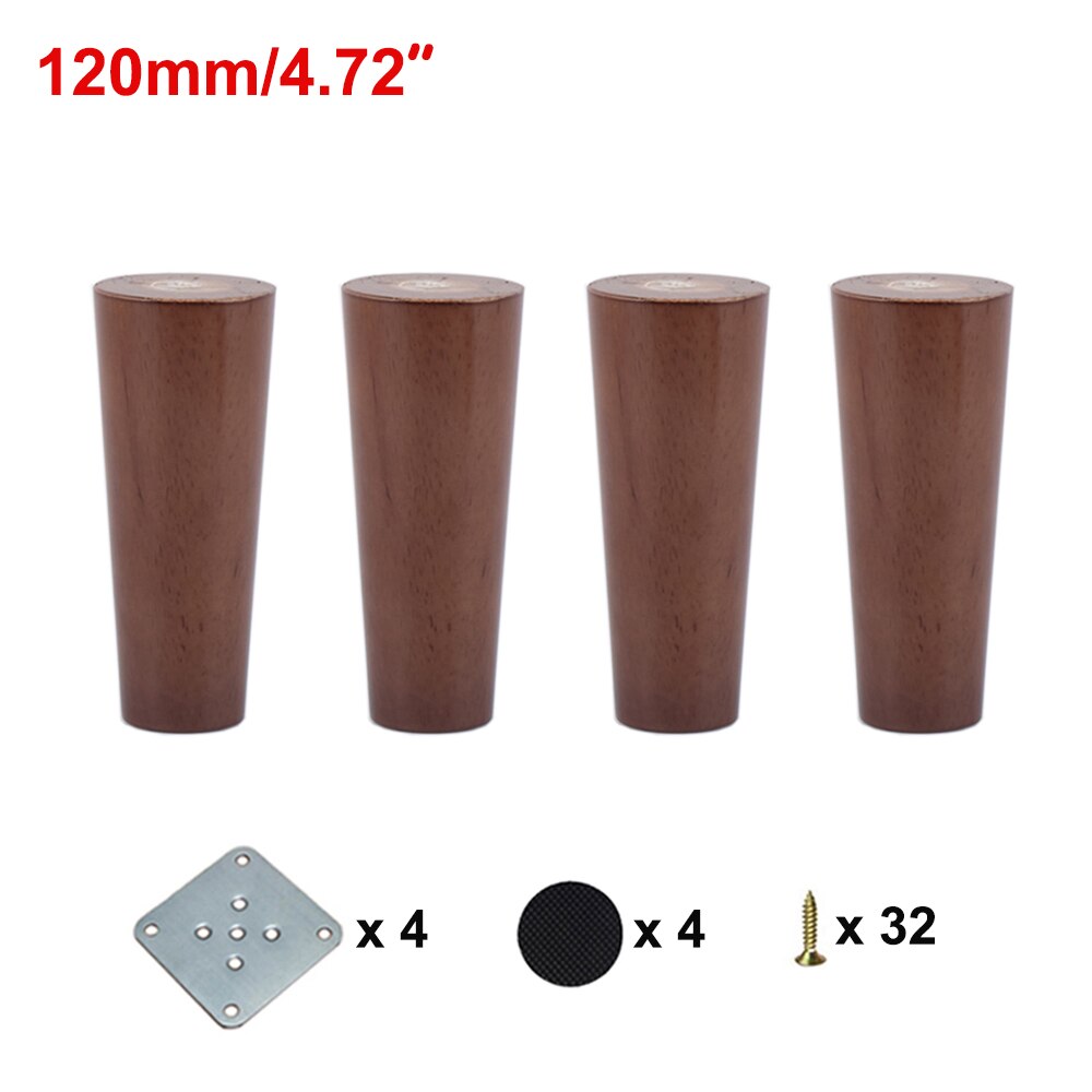1/4PCS Solid Wood Furniture Legs Walnut Color Straight Oblique With Metal Footings Sofa Replacement Legs For Cabinet Couch Table: 4PCS 12CM Straight
