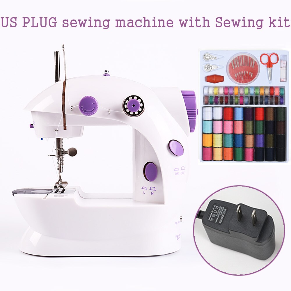 Machine à coudre Mini manuelle, Portable, Assistant domestique, électrique, double vitesse, réglage avec veilleuse, couture d'aiguilles: US PLUG with Kit