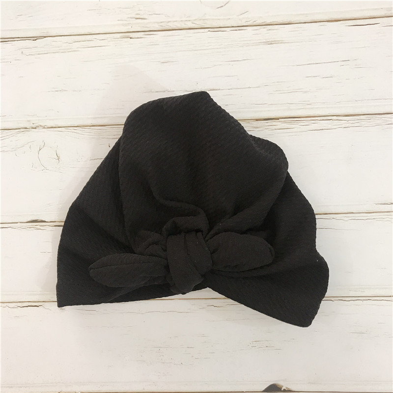 Forår sommer knyttede kaninører indiske hatte baby dæk cap baby piger elastisk slips tørklæde turban hoved wrap blød kasket: Sort