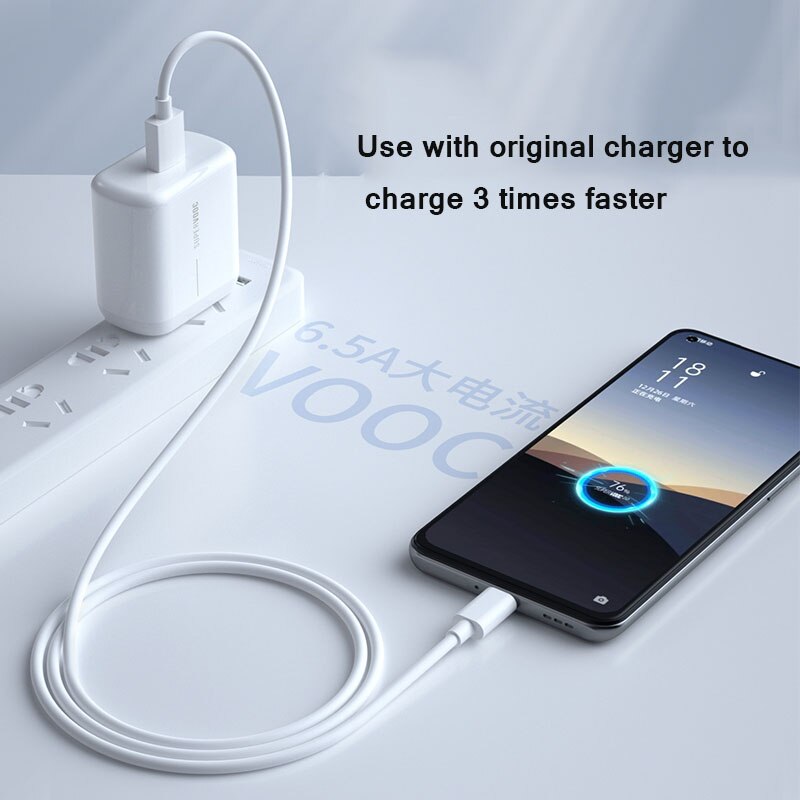 Câble Super VOOC type-c 65W pour recharge rapide 3.0, compatible avec les téléphones OPPO R17 Reno4 Ace2 Find X3 X2 Reno 6 Pro 5G 5 4 3 F19 Realme Oneplus