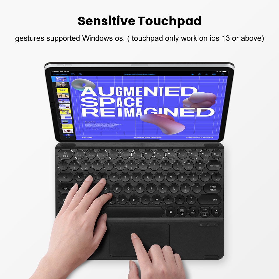 AVATTO 12.9 inch Ultra-thin LED Backlit Bluetooth Tablet Keyboard with Touchpad Backlight for Newest iOS, Android,Windows Tablet