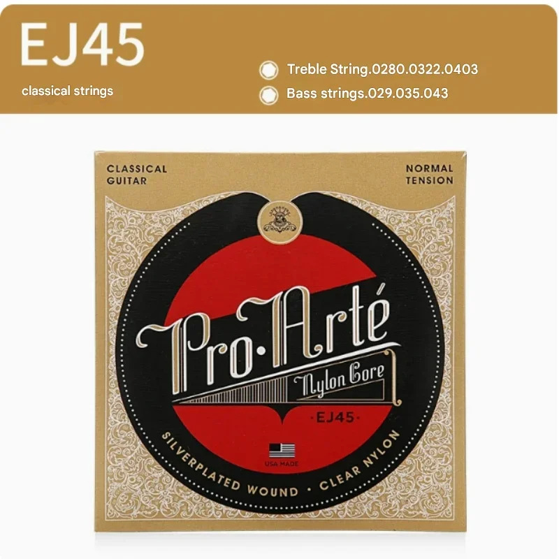 Cordes de guitare classique EJ45, noyau en nylon plaqué argent, ton clair et brillant, jeu fluide, Tension moyenne pour débutants et professionnels: Default Title