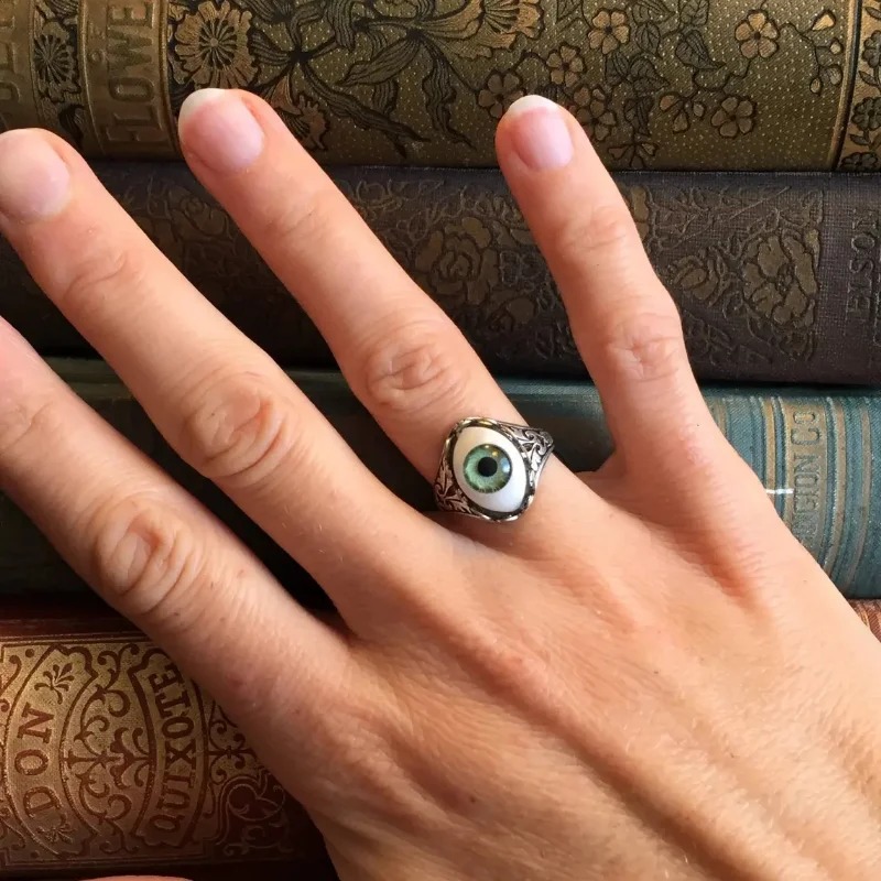 Grand bleu mauvais œil crâne griffe anneaux pour hommes femmes réglable Vintage Antique argent plaqué gothique Punk Rock Grunge doigt bijoux