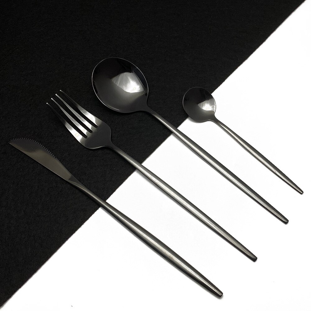 Zwart zilver 18/10 bestekset roestvrij staal 24 stuks servies steakmes theelepel feest keuken eten serviesset: Zwart