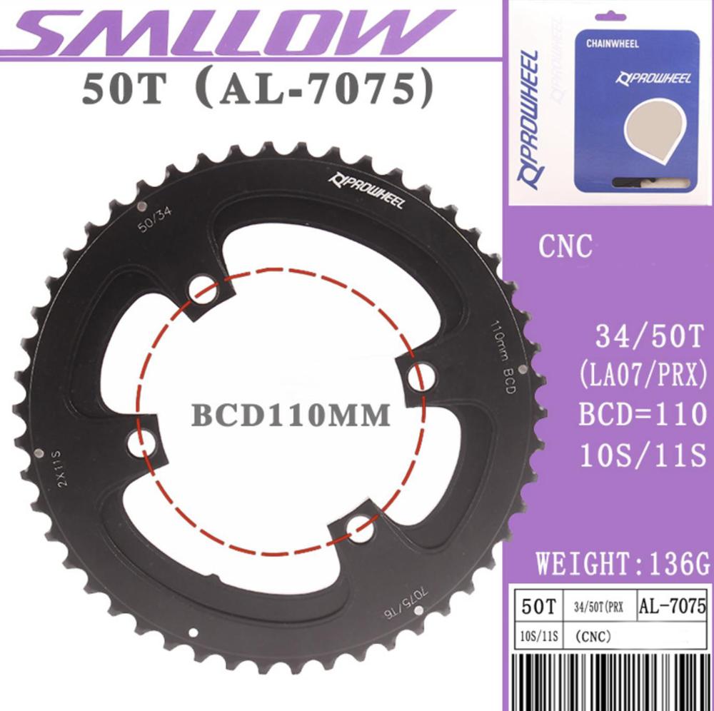 Prowheel Road Bike Chainwheel 8/9/10/11 Speed 53/50/39/34T BCD 110/130mm Bike Chainring Steel Aluminum Alloy Bike Accessories: 50T AL7075LA07