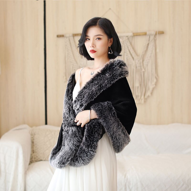 JaneVini noir mariée fausse fourrure boléro châles vêtements d'extérieur haussements d'épaules nouvelles femmes hiver Cape mariage soirée enveloppes
