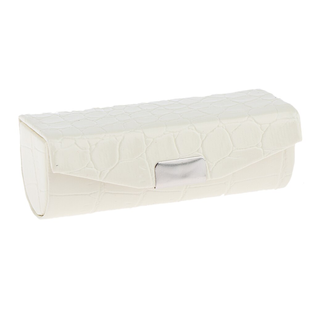 Lederen Lipstick Case Houder Opbergdoos Met Spiegel Voor Portemonnee: White