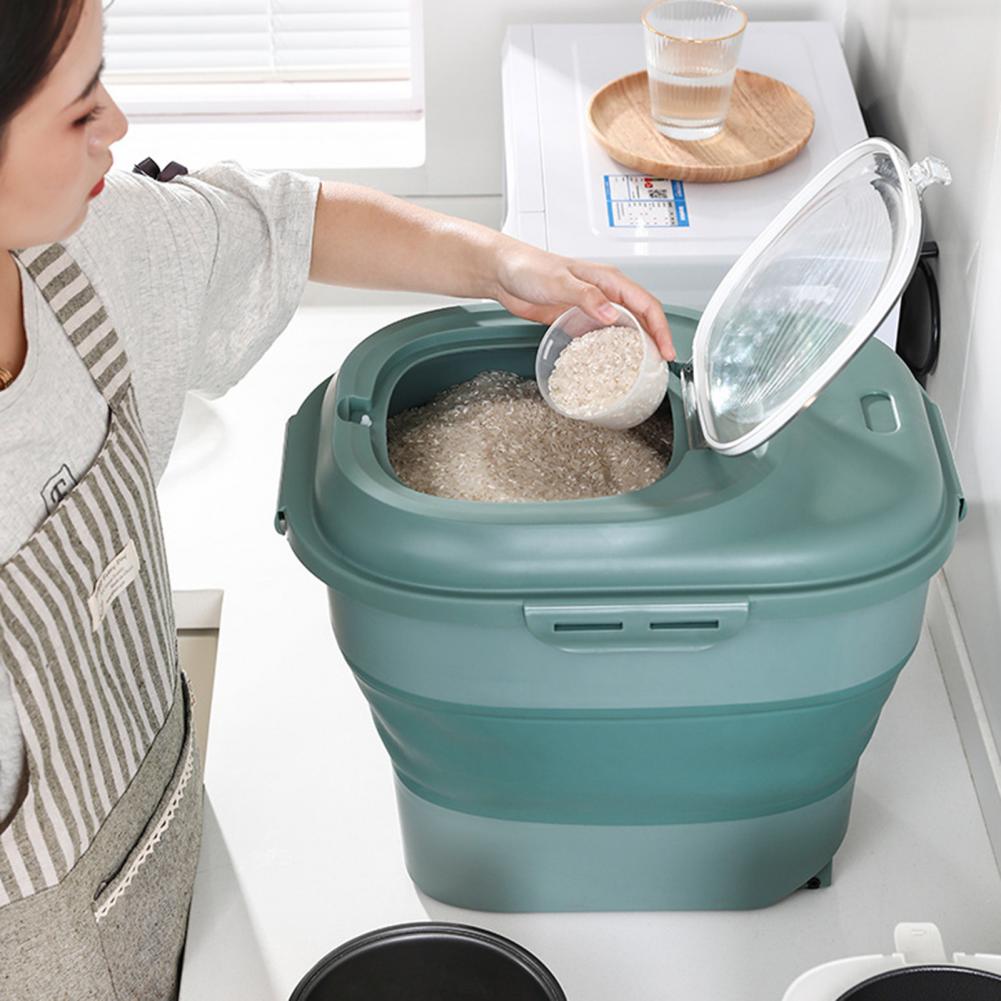 25Kg Flour Container Foldable Double Insect-proof and moisture-proof Sealing Ring PP Household Storage bins for Kitchen