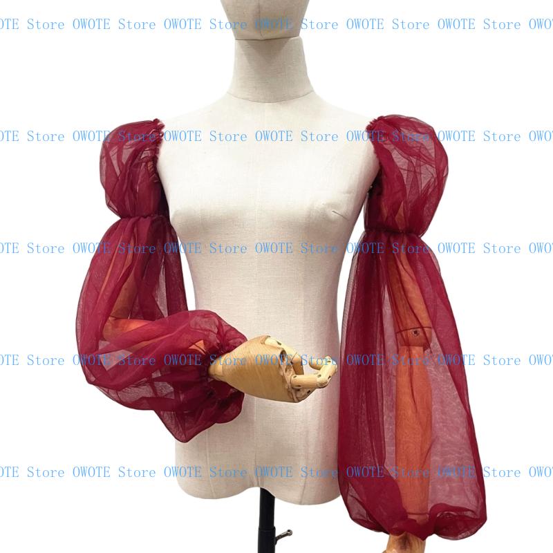 652F Tulle Arm Cover Long Sleeve for Bridal Gown Dress Decorative Sleeves Shirt Bishop Sleeve Dress Decorative Long Sleeve: Blue