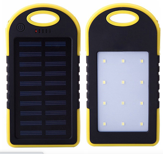 Outdoor Camping Waterproof 5000mah Portable Solar Battery Phone Charger: 12LED-BlackYellow
