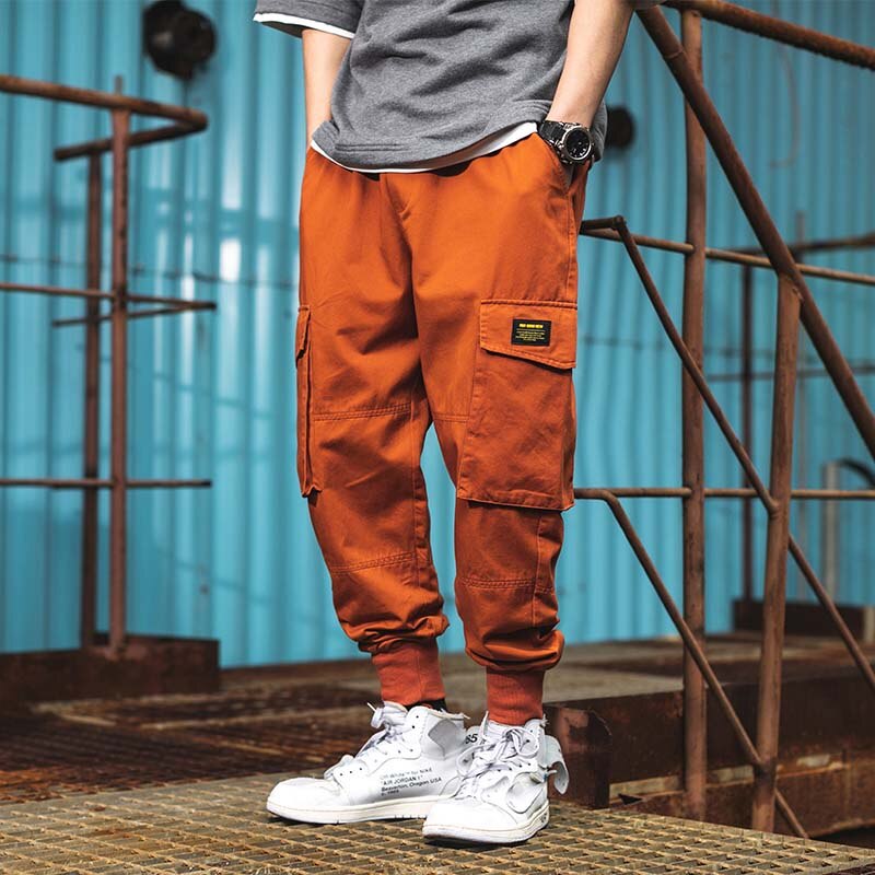 Orange cargobukser mænd causal plus size mænd haremsbukser blyanter streetwear joggerbukser lomme homme bukser solid xxxl: Orange / L