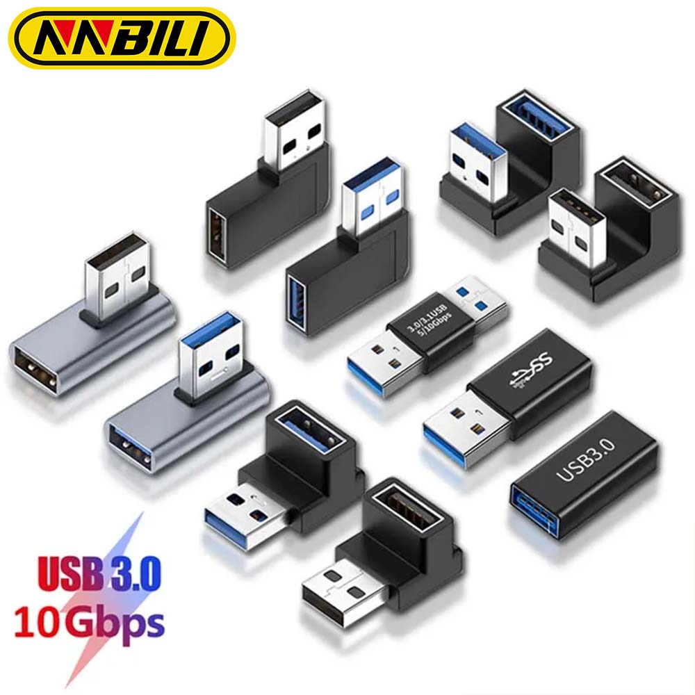 NNBILI 90 Przedłużacz USB 3.0 pod kątem prostym Kolanko w górę Złącze USB 10 Gb/s do komputera PC Przedłużacz wtyczki męskiej na żeńską