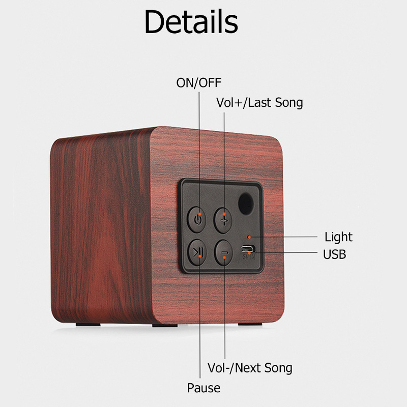 Houten Draadloze Bluetooth Speaker Hifi Vierkante Mini Retro Draagbare Subwoofer Mobiele Telefoon Kleine Stereo Leven