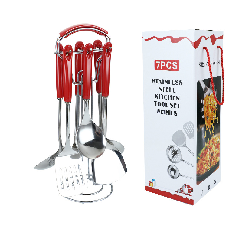 Espátula de acero inoxidable con mango de cerámica, juego de utensilios de cocina nórdicos, 7 unidades: Beige