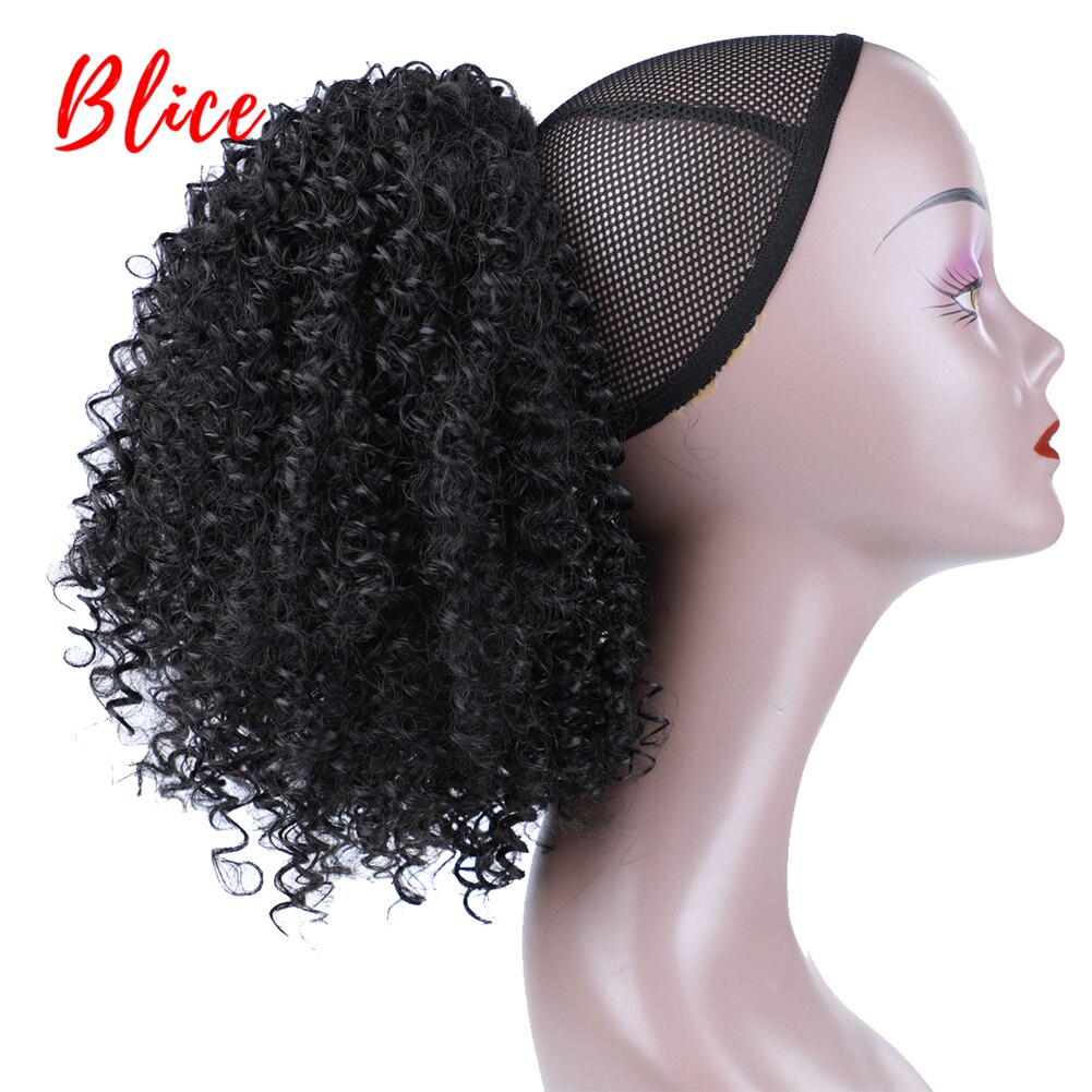 Blice 18 &quot;Trekkoord Paardenstaart Afro Kinky Krullend Haarstukje Met Twee Plastic Kammen Natuurlijke Zwart Synthetisch Haar Extensions