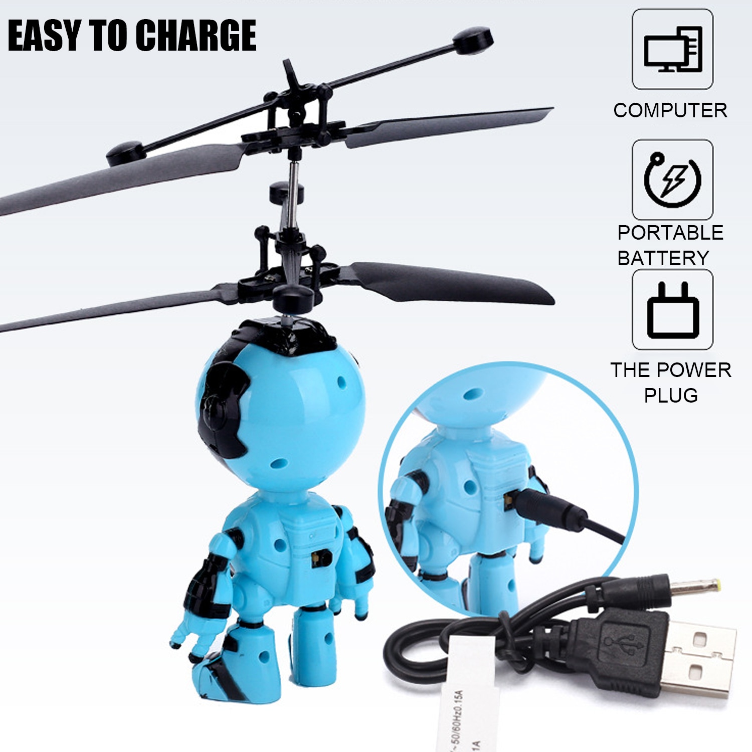 Funny Robot Style Mini Infrared Induction Flying Ball Aircraft Helicopter Toy with LED Light for Boys Girls Teenagers