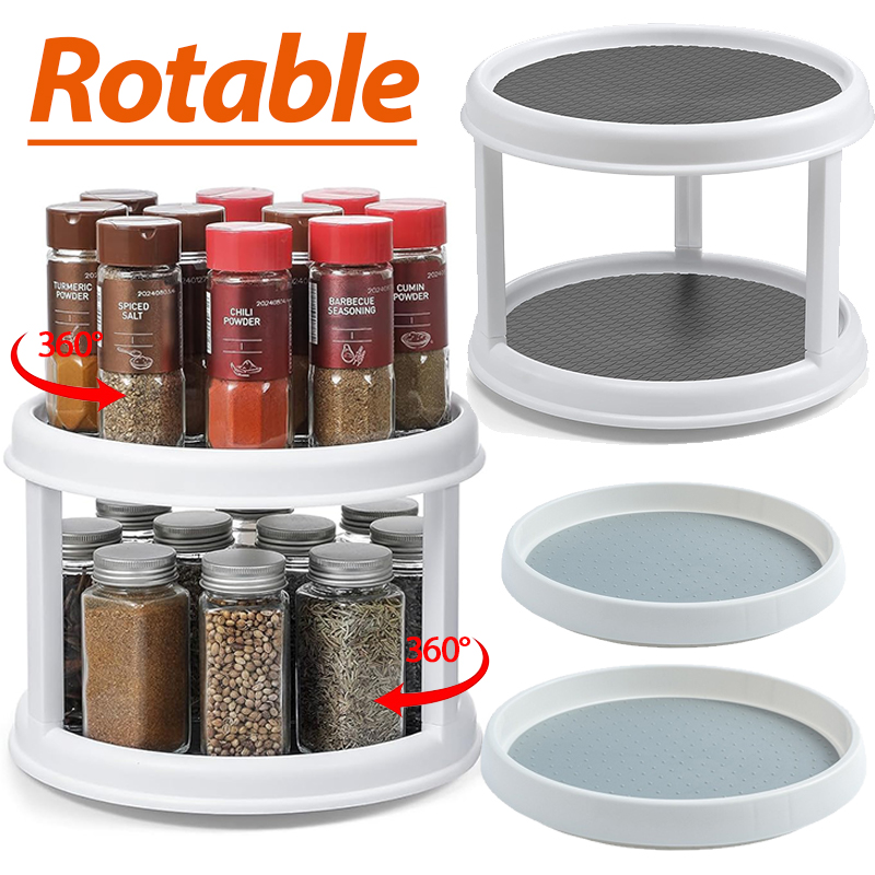 Organizador de especias giratorio de 2 niveles y 10 ", estante giratorio para condimentos para despensa, armario, encimera de cocina, organización superior de mesa