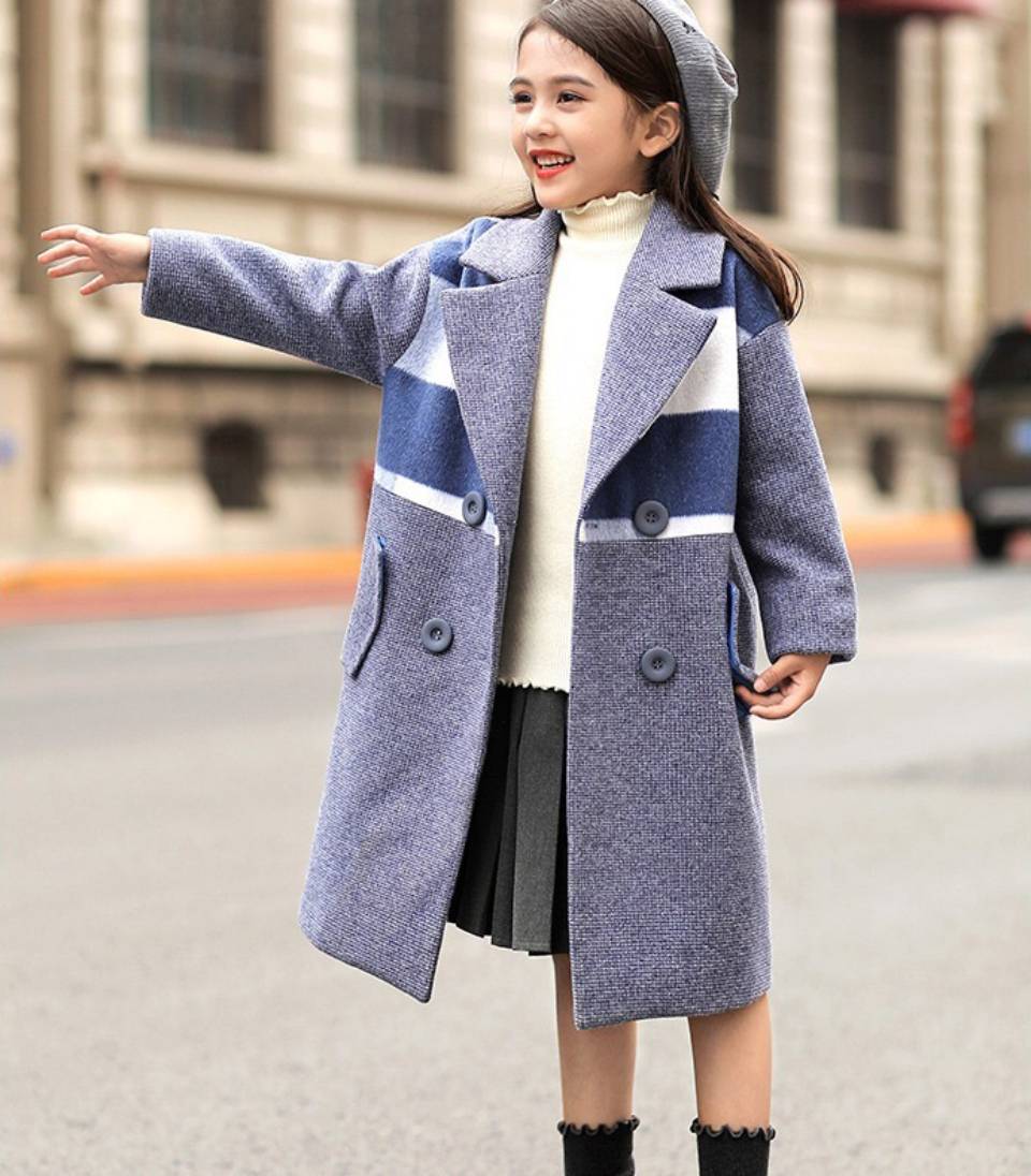 Baby jenter barn ull jakker kåpe vinter barn lang rutete småbarn jente yttertøy til jente 4 5 6 7 8 9 10 11 12 13 år: 02 / 8