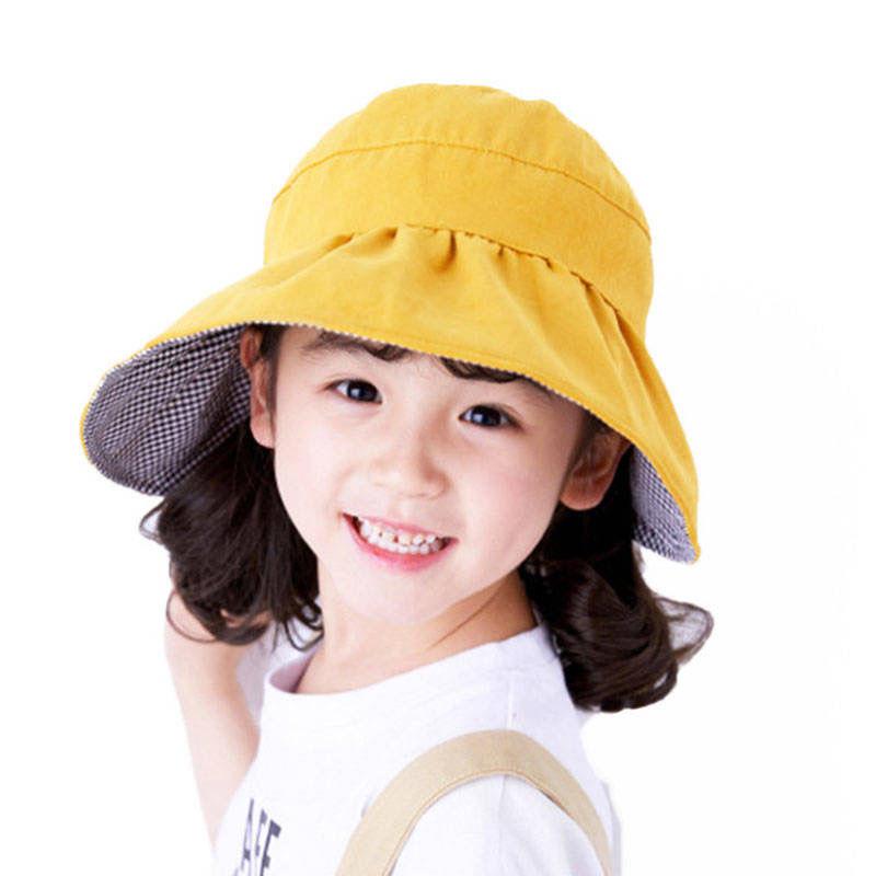 Børnehat sommer fiskerhat stor kant solhat piges håndvask hat tom top hat solhat: Gul