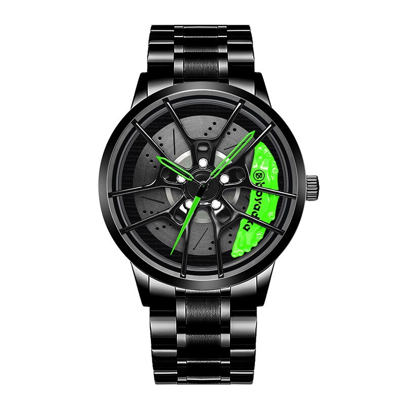 Boyadka horloges heren wiel velg naaf horloge heren polshorloge klok sportwagen op maat heren polshorloge relogio masculin: B5077- groene-gd