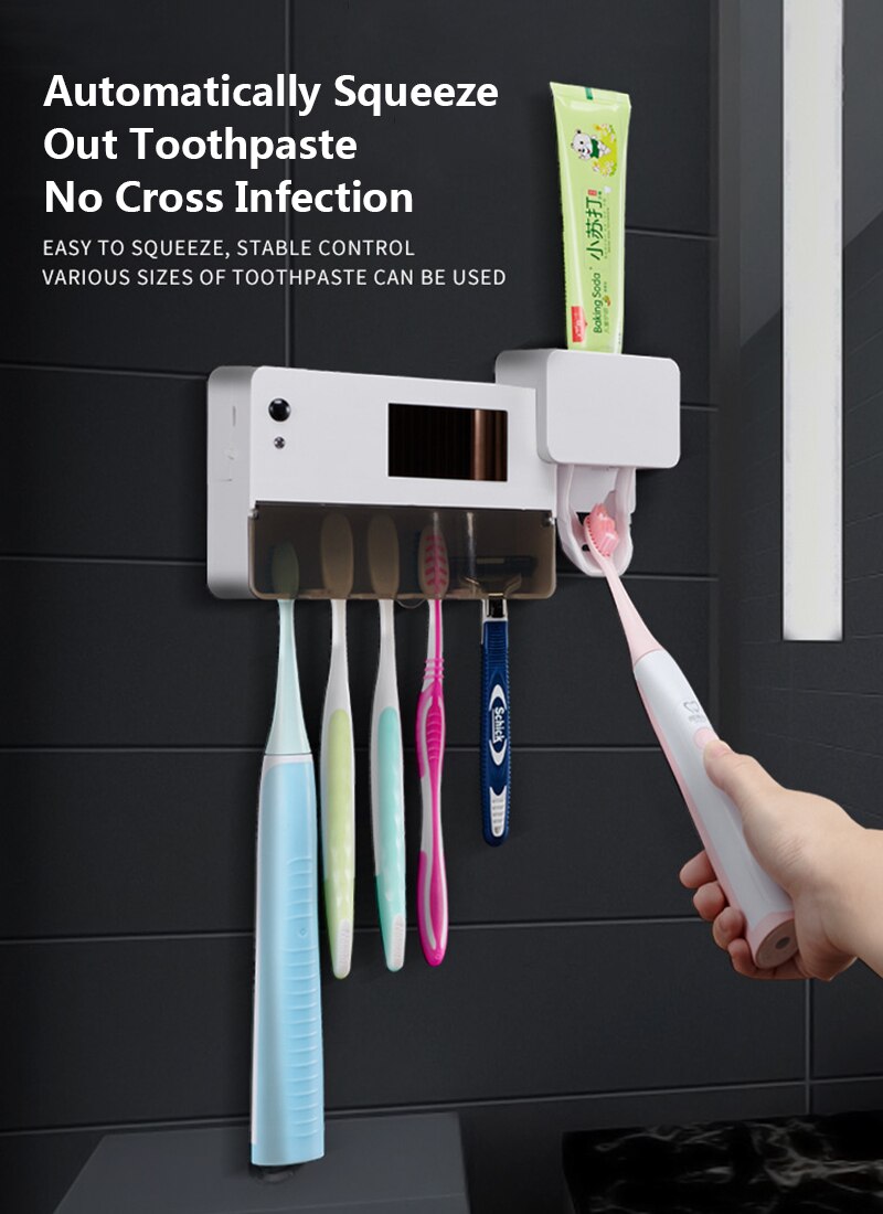 3 in 1 UV Light Ultraviolet Toothbrush Sterilizer Toothbrush Holder Automatic Toothpaste Squeezers Dispenser Home Bathroom Set