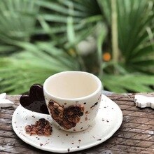 Handmade coarse pottery ceramic coffee bean coffee espresso cup and saucer teacup and base art trend
