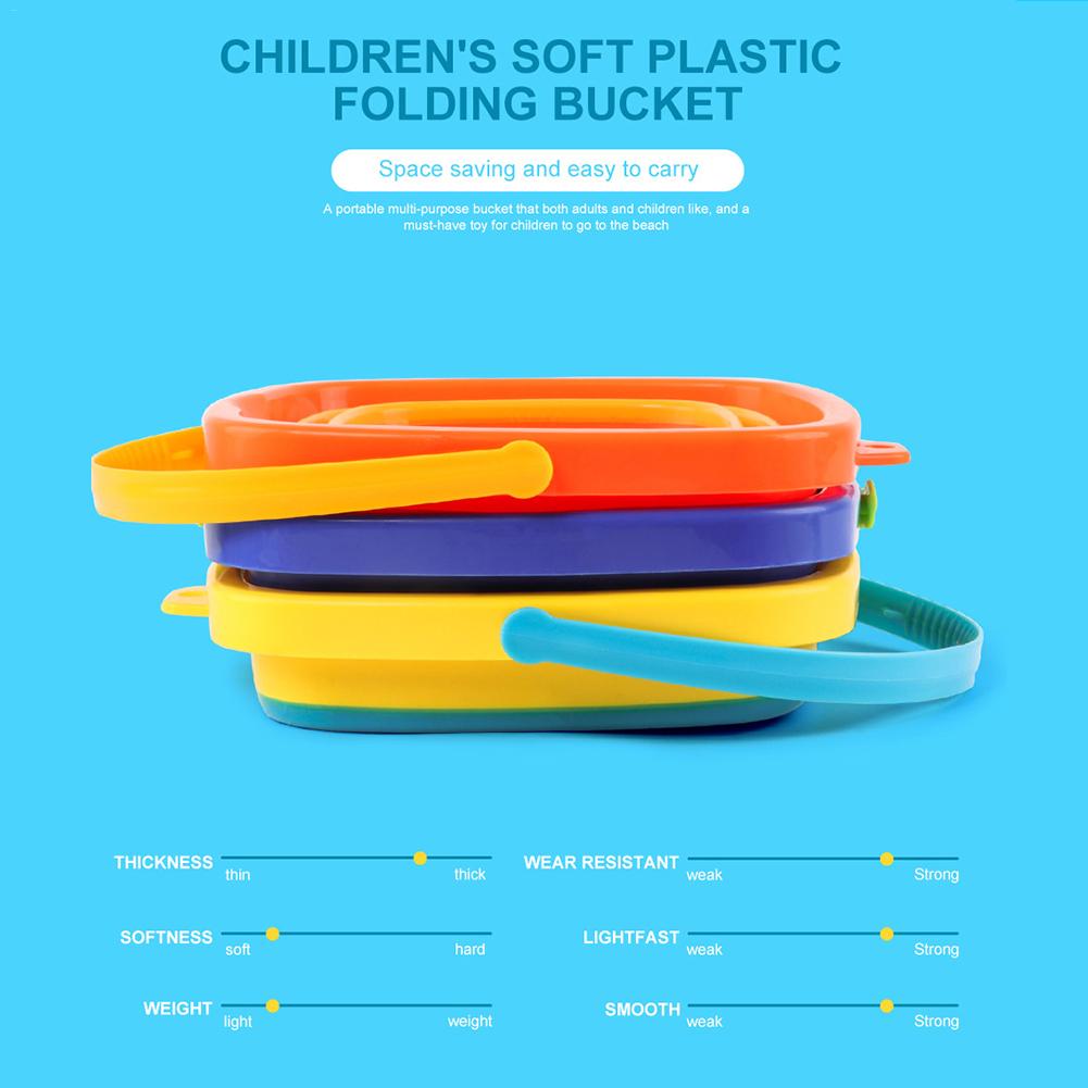 Sand Folding Bucket Summer Beach Toy Kids Water Game Shower Bath Toy Silicone Bucket Hand-held Barrel for Children Play Sand Toy