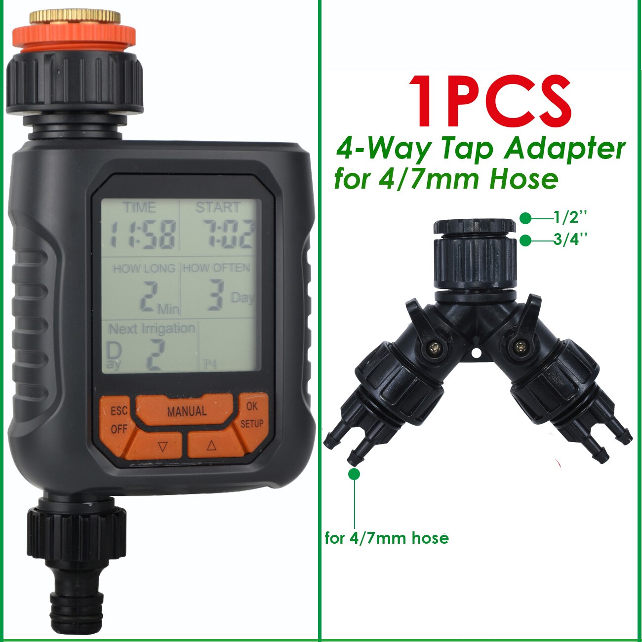 Temporizador de agua para aspersor de jardín, temporizador Digital programable automático, resistente al agua IP65 para sistema de riego de césped, controlador de riego: Verde