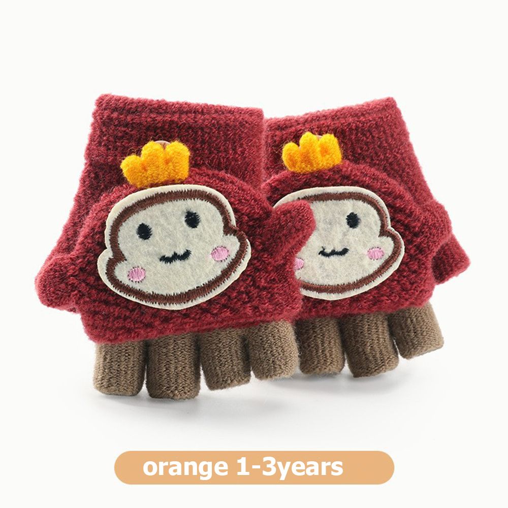 Baby Winter Handschoenen Jongens Meisjes Gebreide Vingerloze Wanten Kinderen Half Vinger Flip Manchet Wanten Peuter Warme Handschoenen 1-6 jaar: orange-1-3Years