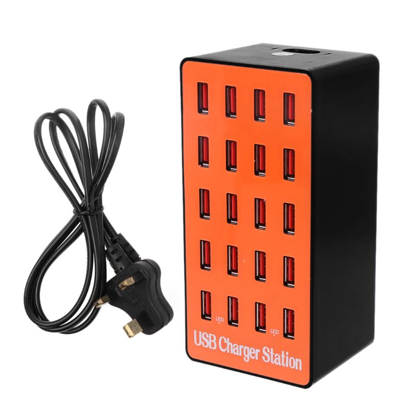 20-Port USB Hub Ladegerät Power Adapter Wand Schnelle Lade Dock Station 100W für Apple iPhone iPad Samsung huawei Smartphone Tabelle: O-UK