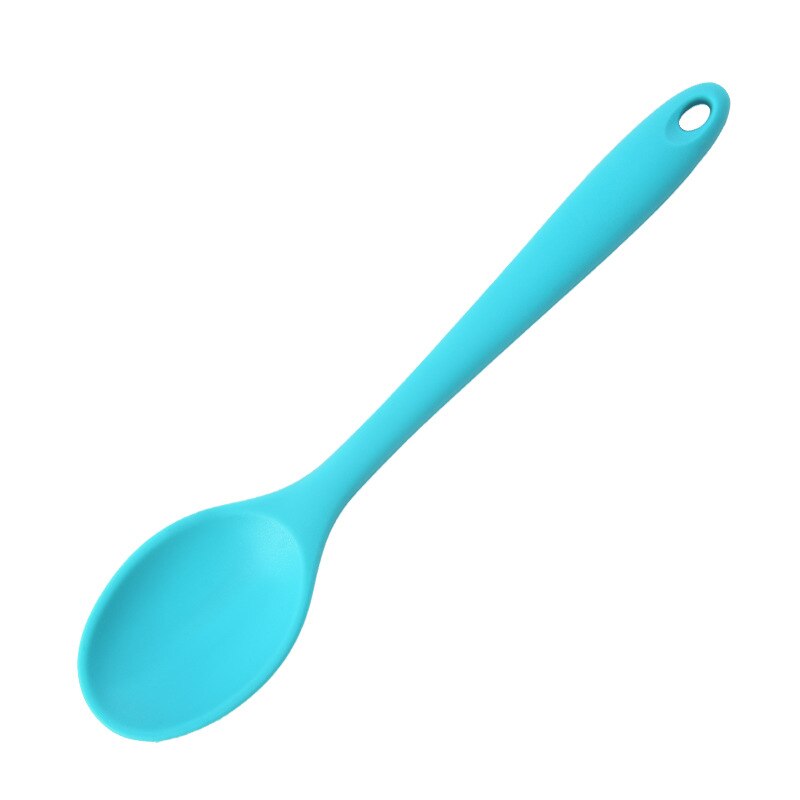 Silicone spoon small salad stirring spoon baby eating spoon baking food grade tableware spoon rice: Blue