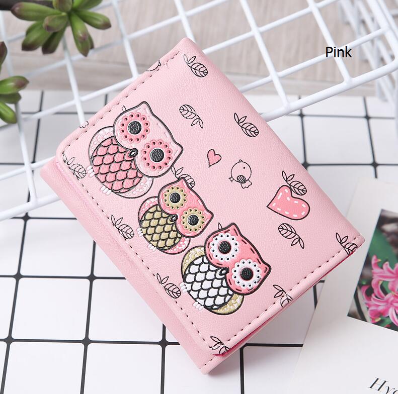 Women Wallets Cute Owl Lady Coin Purse Parent-child Style MoneyBags Clutch Cartoon Wallet Cards ID Holder Purses Burse Notecase: Short-Pink