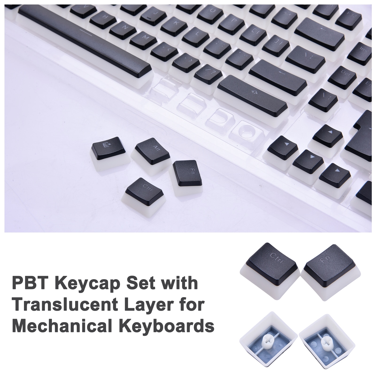 PBT Keycap Set With Translucent Layer For Mechanical Keyboards 104 Double Shot PBT Pudding Keycaps Keyset