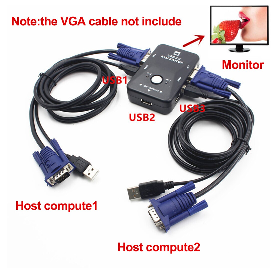 centechia USB 2.0 KVM Switch Switcher 1920*1080 3 Port VGA SVGA Switch Splitter Box for Keyboard Mouse Monitor Adapter