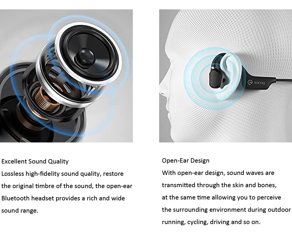 Bluetooth kuulokkeet avoimet korvat langattomat kuulokkeet urheilukuulokkeet mikrofonilla 8 tunnin musiikin tai puhelun hienkestävät kuulokkeet