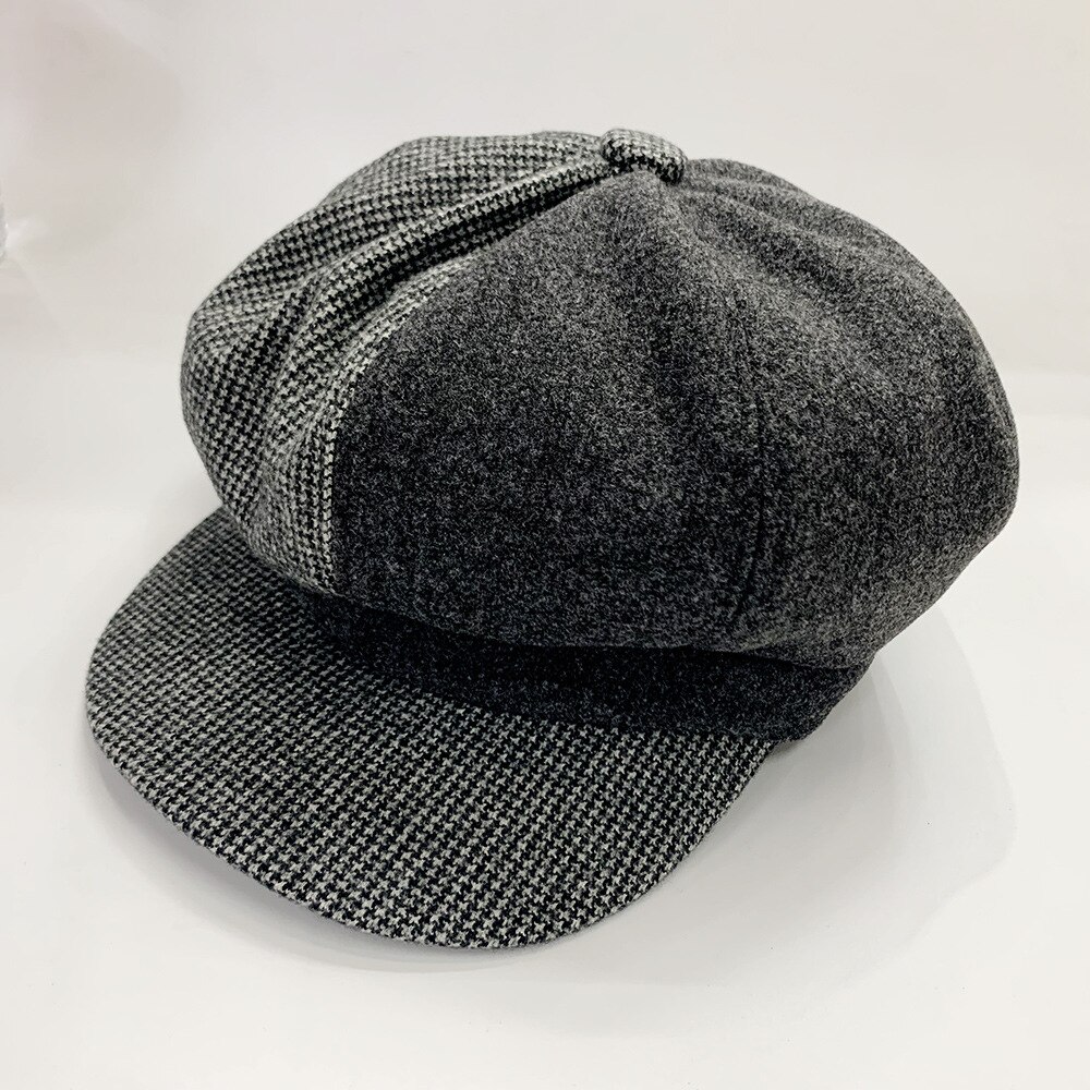 Gorro octogonal de tela de lana de casqueta de tela escocesa de retales boina con estilo coreano