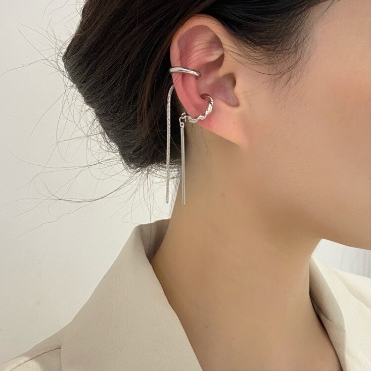 Orecchini a Clip multistrato di lusso per donna geometrica lucida zircone perla orecchio osso senza orecchino nappa a catena lunga traforata