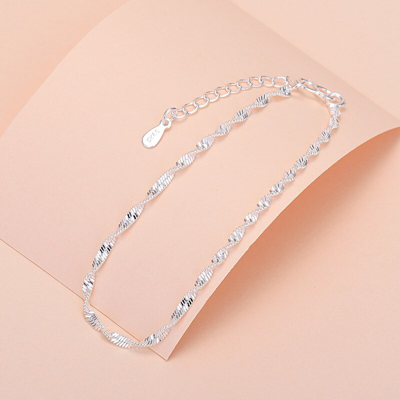 Neue Wasser Welle Armbinde Charme Für Frauen Weibliche Schüler Einfache Sterling 925 Silber Schmuck Original Kette