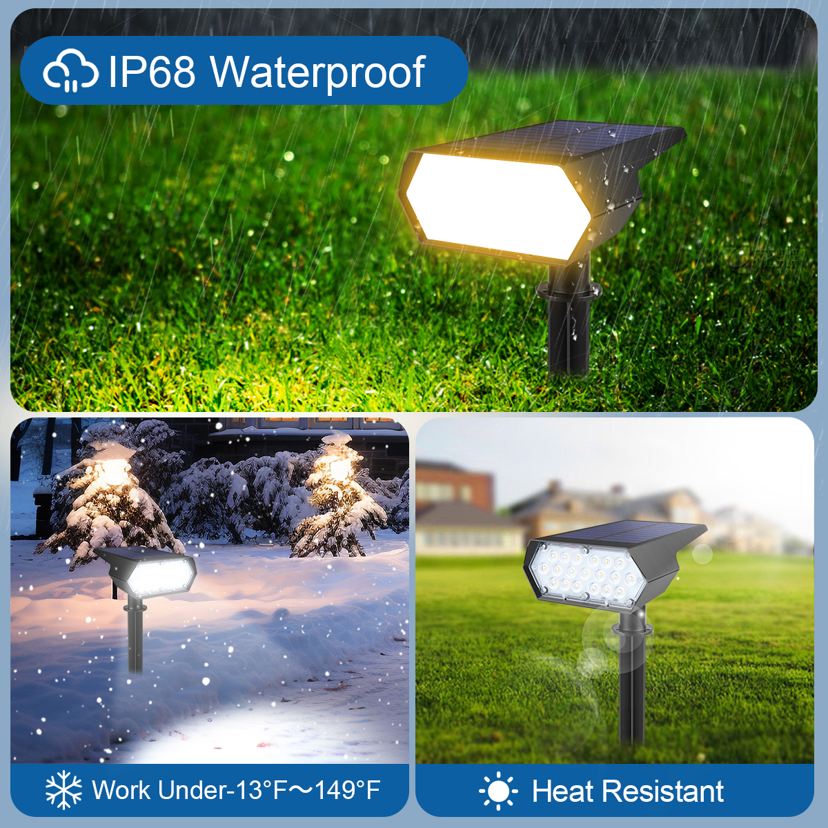 Monokristallijn silicium LED-spot op zonne-energie Ingebouwde batterij met grote capaciteit Schijnwerper Wandlamp voor buitenpad Tuintuin