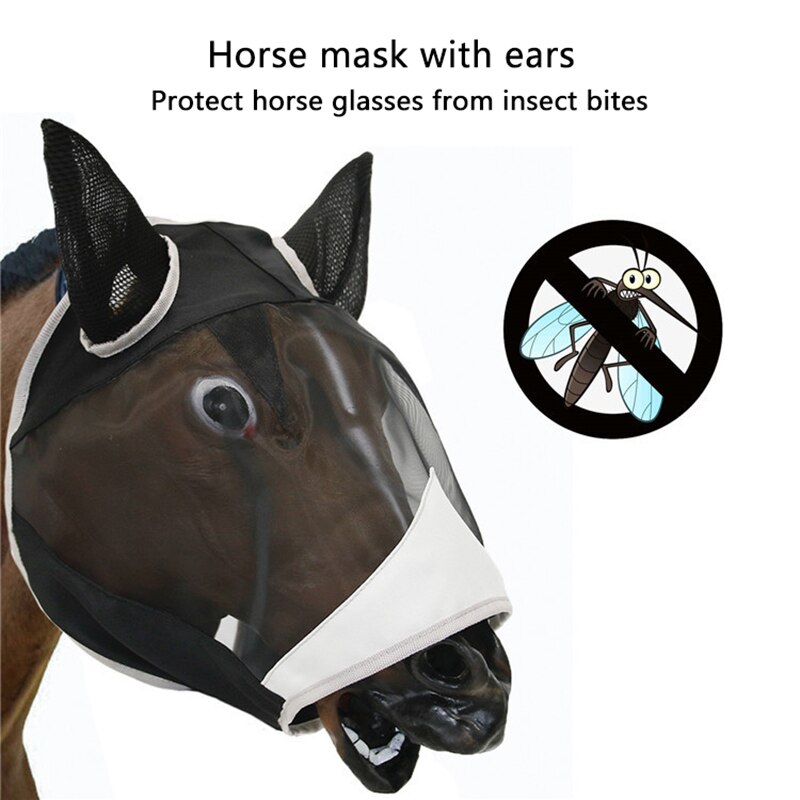 Máscara antimoscas para caballos con orejas transpirable malla fina sin calor comodidad
