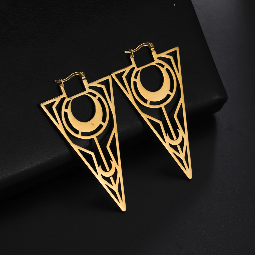 LIKGREAT-pendientes de aro negros geométricos triangulares góticos para mujer, aretes colgantes de Luna de acero inoxidable, amuleto Wicca, de joyería