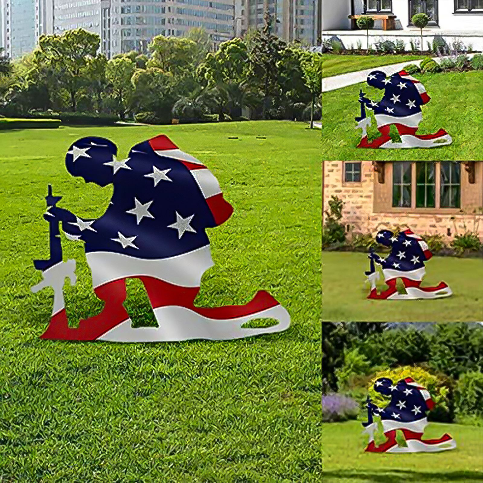 Lightweight Kneeling Soldier Decoration Acrylic Soldier Artistic Sculpture Soldier Weathered Garden Kneeling Soldier Statue Flag